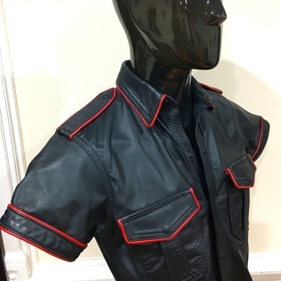 Vintage Other - Vintage Leather Shirt Red Piping